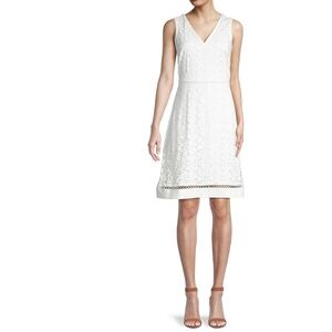 Karl Lagerfeld Paris Women's Lace Sleeveless a-Line Dress - Soft White - Size 14